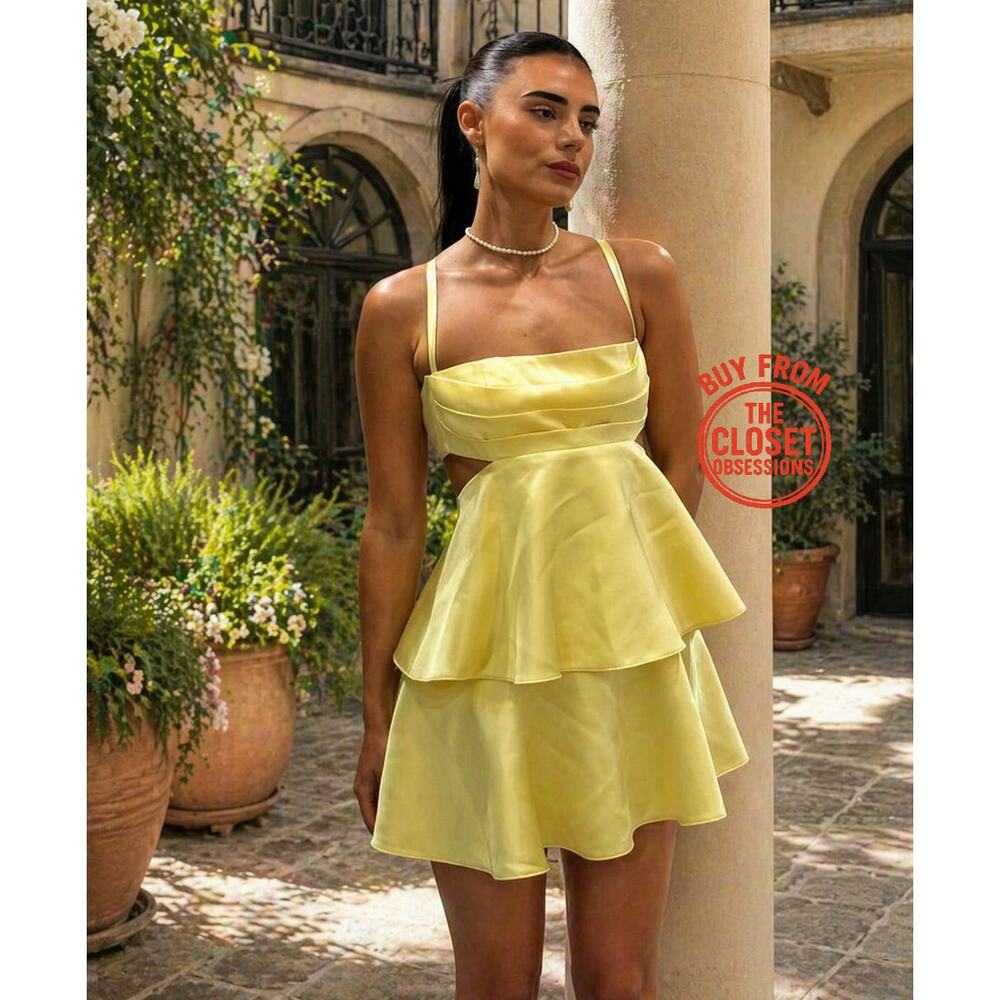 ZARA Butter Yellow Tiered Mini Dress NWT Vacation Wedding Guest Dress